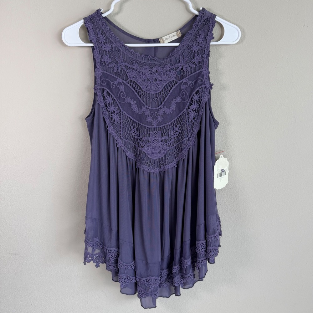 New Purple Sage Lace Crochet Tunic Top Small Boho Sleeveless Whimsigoth Fairy